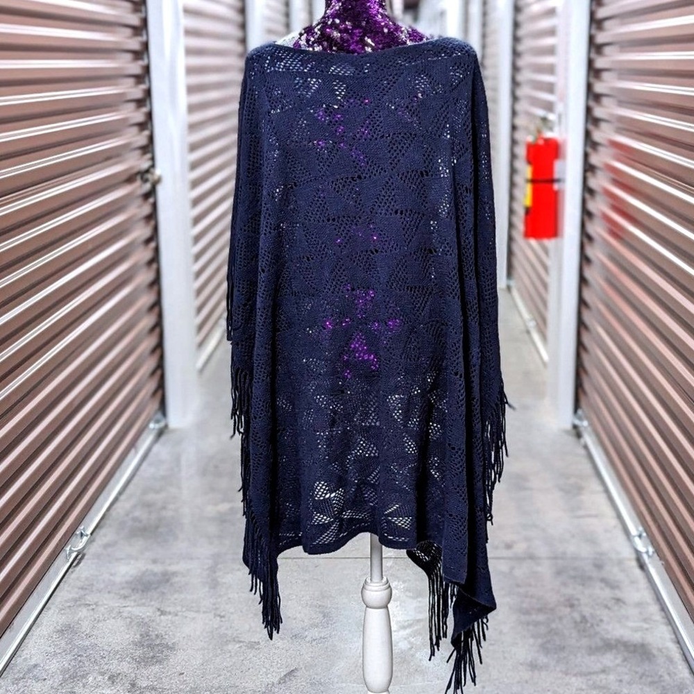 Boho Coastal Lane Bryant Crochet Fringe Ruana Poncho NWT Plus O/S Festival Boho